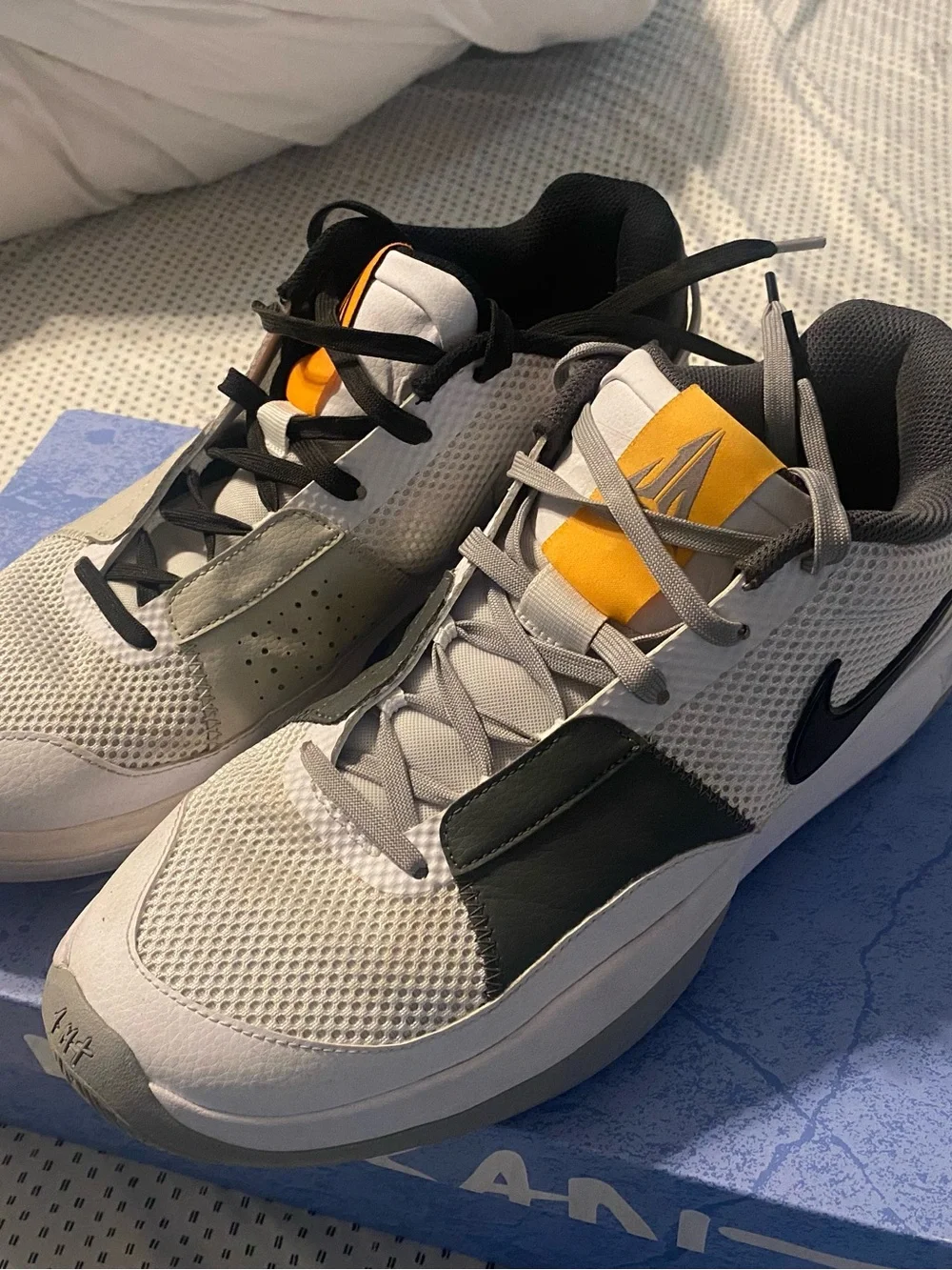 Ja 1’s “Wet Cement” Nike Men’s White, Black and Yellow Low-Top Basketball Shoes